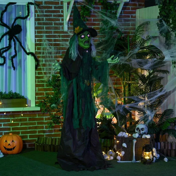 6FT Halloween Witch Decoration with Sound Activation and Light Up Eyes - Little and Giant Explorers HOMCOM