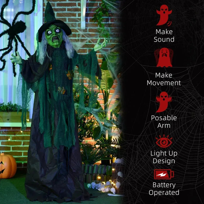 6FT Halloween Witch Decoration with Sound Activation and Light Up Eyes - Little and Giant Explorers HOMCOM