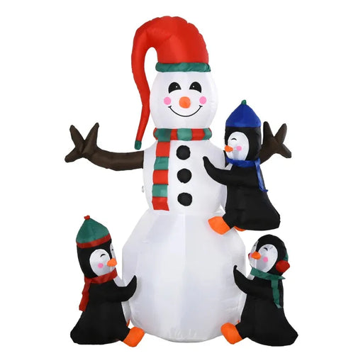 6FT Inflatable Christmas Snowman with Three Penguins - Little and Giant Explorers HOMCOM