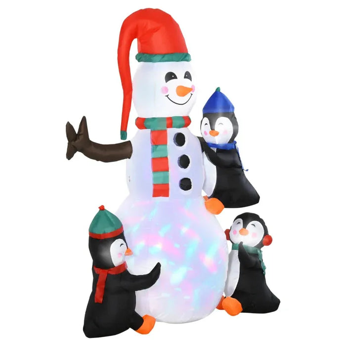 6FT Inflatable Christmas Snowman with Three Penguins - Little and Giant Explorers HOMCOM