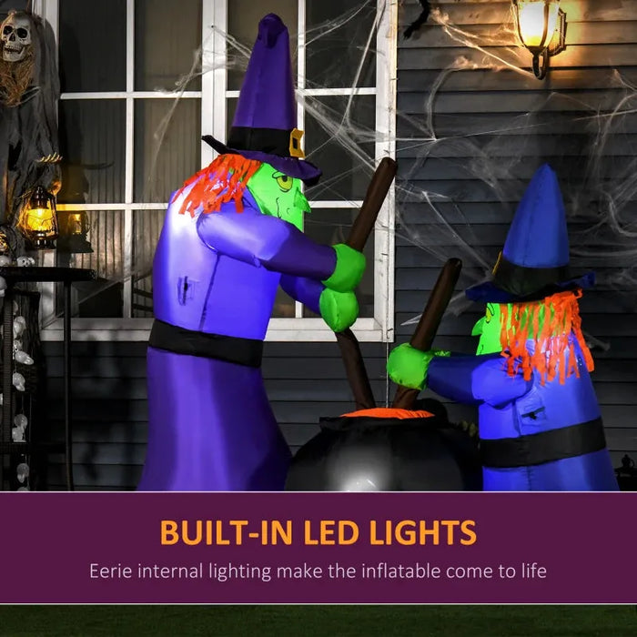 6FT Inflatable Halloween Witches and Cauldron with LEDs - Little and Giant Explorers HOMCOM