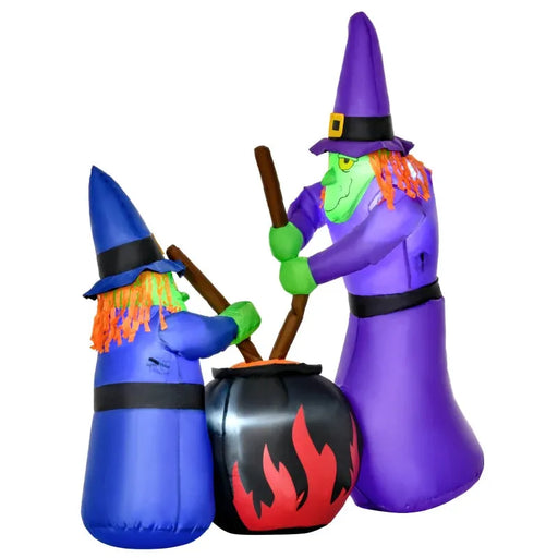 6FT Inflatable Halloween Witches and Cauldron with LEDs - Little and Giant Explorers HOMCOM