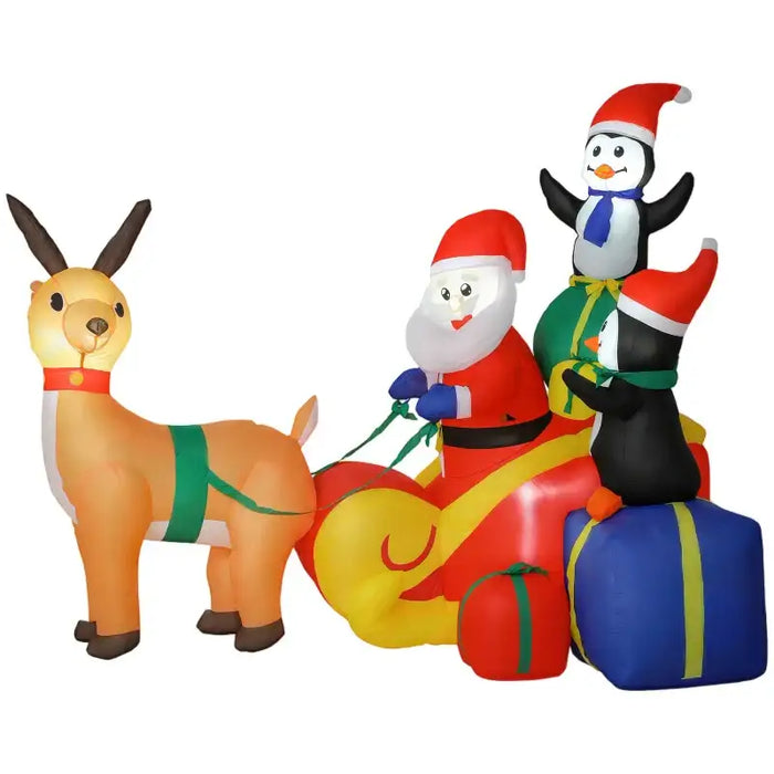 6ft Inflatable Santa Sleigh with Reindeer and Penguin | LEDs and Blower OUTSUNNY - Little and Giant Explorers Outsunny