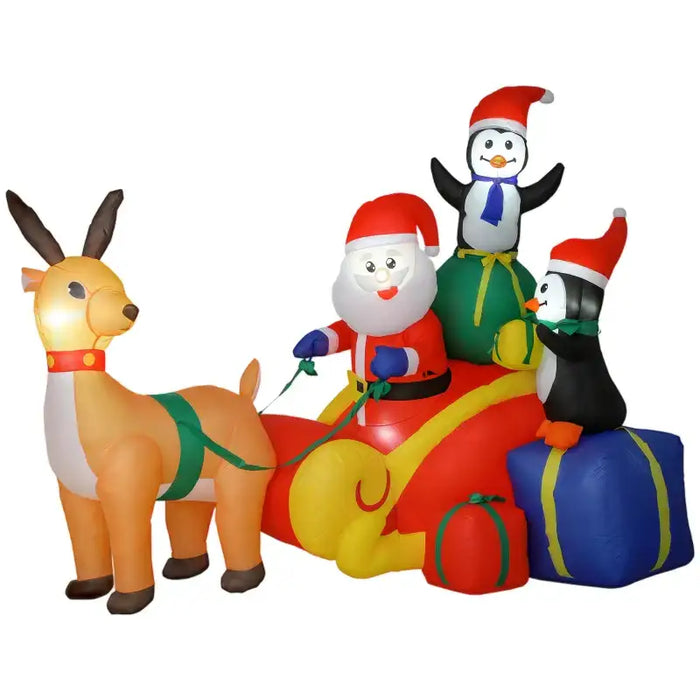 6ft Inflatable Santa Sleigh with Reindeer and Penguin | LEDs and Blower OUTSUNNY - Little and Giant Explorers Outsunny