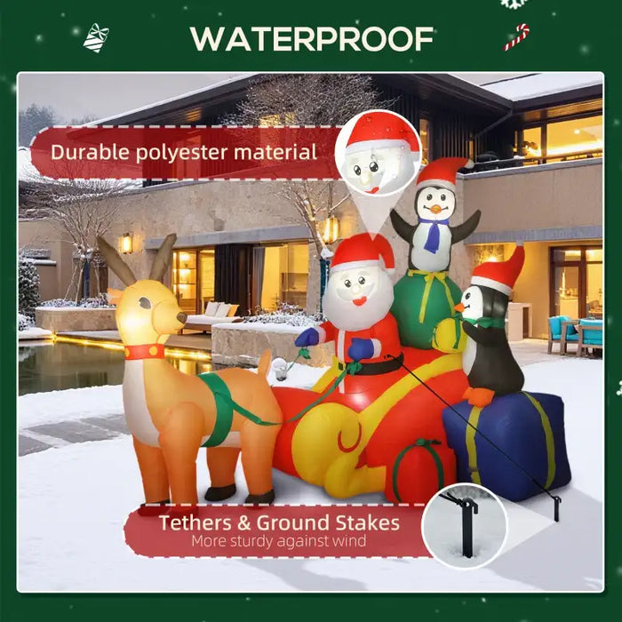 6ft Inflatable Santa Sleigh with Reindeer and Penguin | LEDs and Blower OUTSUNNY - Little and Giant Explorers Outsunny