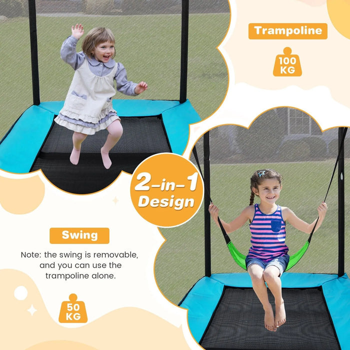 6FT Kids Trampoline with Swing and Enclosure Safety Net in Blue - Little and Giant Explorers Costway