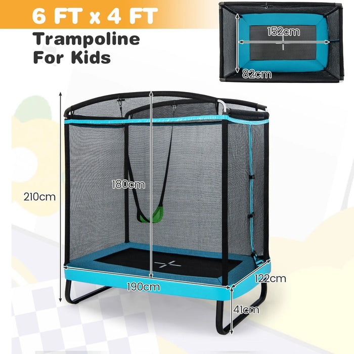 6FT Kids Trampoline with Swing and Enclosure Safety Net in Blue - Little and Giant Explorers Costway