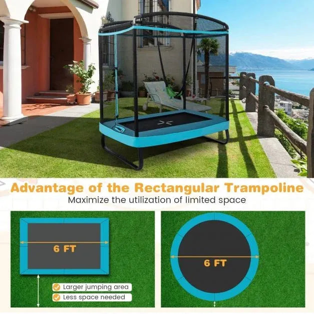 6FT Kids Trampoline with Swing and Enclosure Safety Net in Blue - Little and Giant Explorers Costway