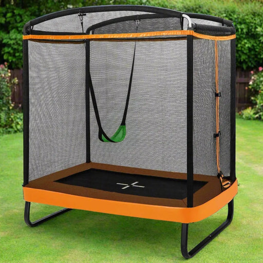 6FT Kids Trampoline with Swing and Enclosure Safety Net in Orange - Little and Giant Explorers Costway