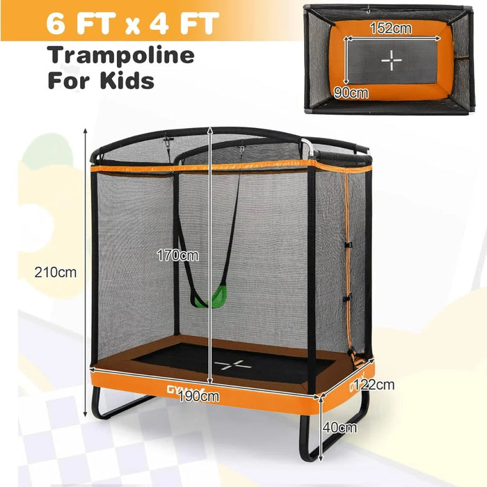 6FT Kids Trampoline with Swing and Enclosure Safety Net in Orange - Little and Giant Explorers Costway