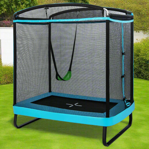 6FT Kids Trampoline with Swing and Enclosure Safety Net in Blue - Little and Giant Explorers Costway
