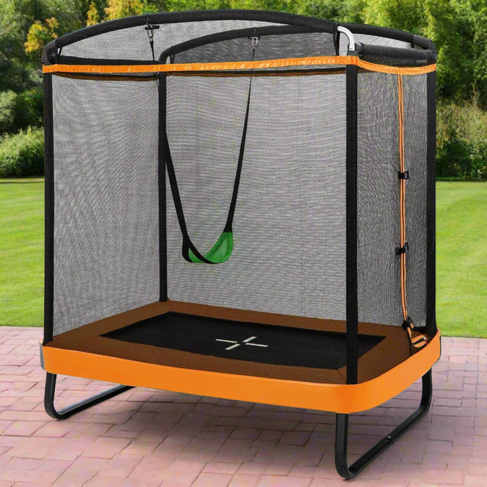 6FT Kids Trampoline with Swing and Enclosure Safety Net in Orange - Little and Giant Explorers Costway