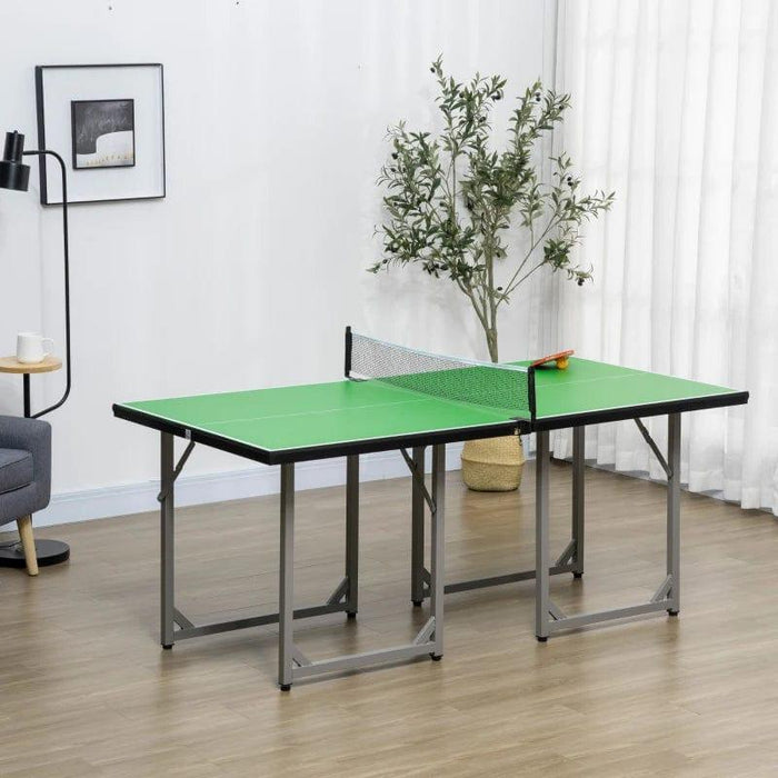 6FT Mini Table Tennis and Ping Pong Folding Table with Net in Green - Little and Giant Explorers HOMCOM