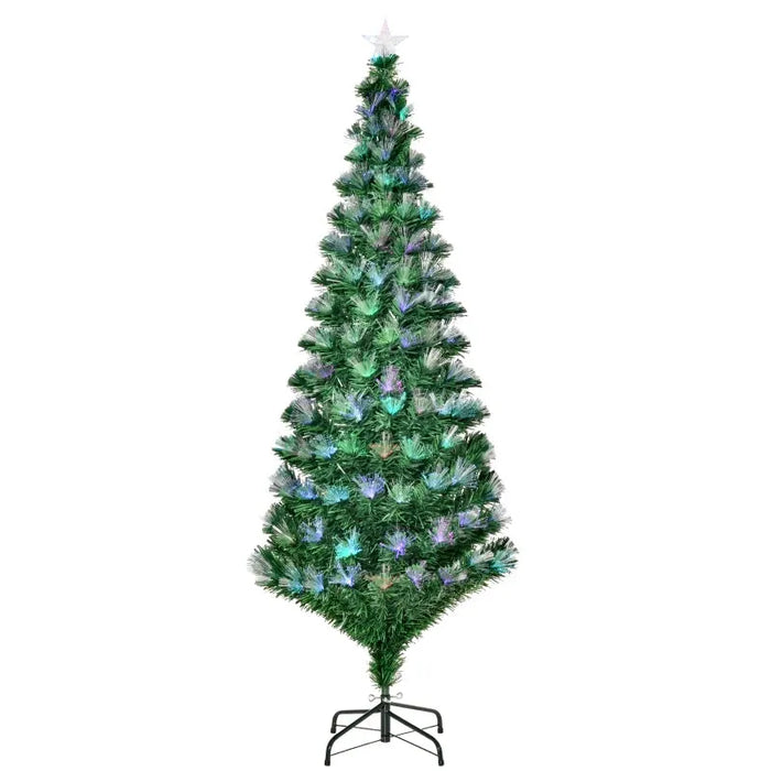 6FT Multicoloured Artificial Christmas Tree with Fibre Optics Pre-Lit - Little and Giant Explorers HOMCOM