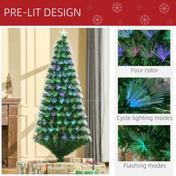 6FT Multicoloured Artificial Christmas Tree with Fibre Optics Pre-Lit - Little and Giant Explorers HOMCOM