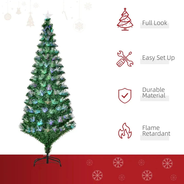 6FT Multicoloured Artificial Christmas Tree with Fibre Optics Pre-Lit - Little and Giant Explorers HOMCOM