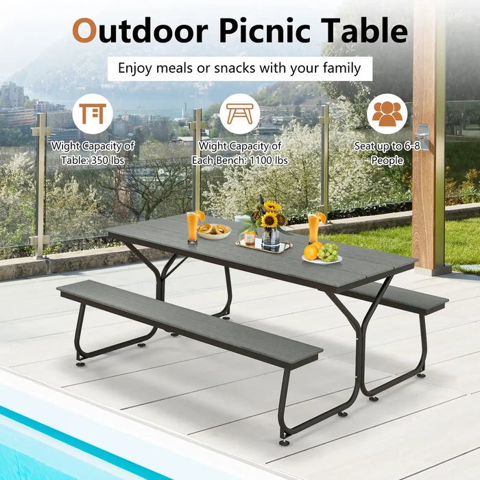 6ft Outdoor Picnic Table and Bench Set – Grey and Black | Heavy-Duty Dining Table COSTWAY - Little and Giant Explorers Costway