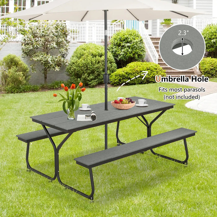 6ft Outdoor Picnic Table and Bench Set – Grey and Black | Heavy-Duty Dining Table COSTWAY - Little and Giant Explorers Costway