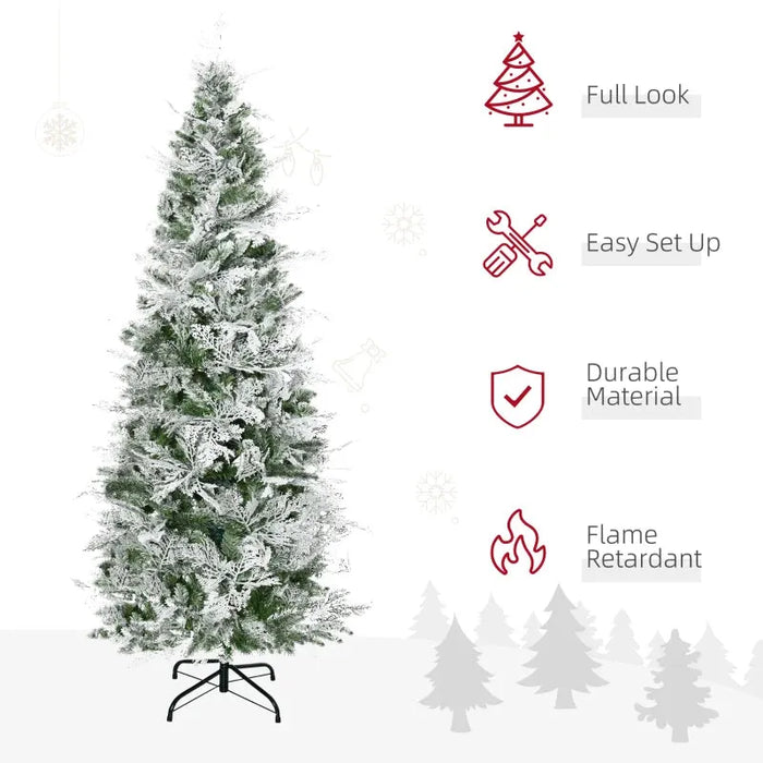 6FT Pencil Snow Flocked Artificial Christmas Tree with Realistic Cypress Branches - Little and Giant Explorers HOMCOM