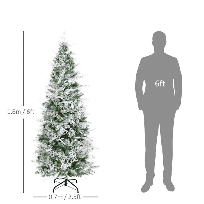 6FT Pencil Snow Flocked Artificial Christmas Tree with Realistic Cypress Branches - Little and Giant Explorers HOMCOM