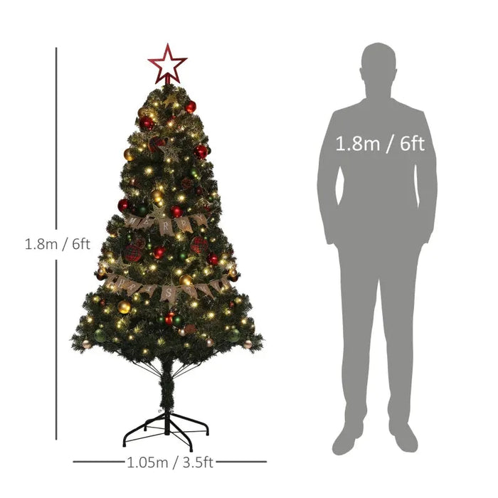 6FT Pre-Lit and Decorated Christmas Tree | Red and Green - Little and Giant Explorers HOMCOM