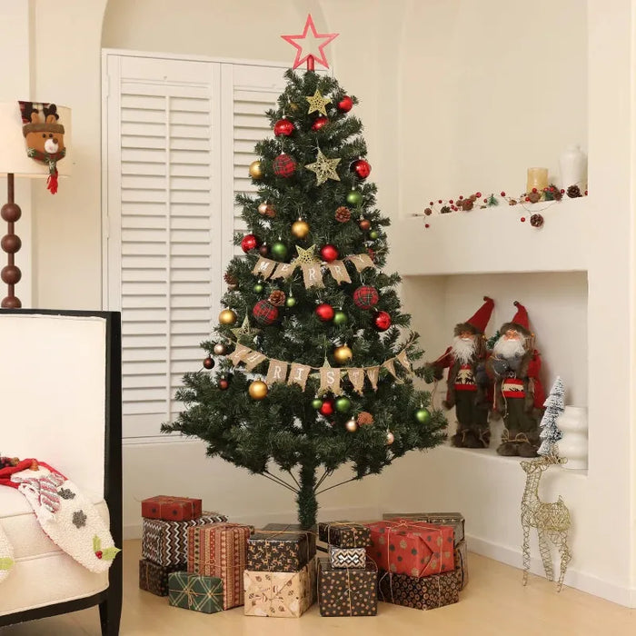 6FT Pre-Lit and Decorated Christmas Tree | Red and Green - Little and Giant Explorers HOMCOM