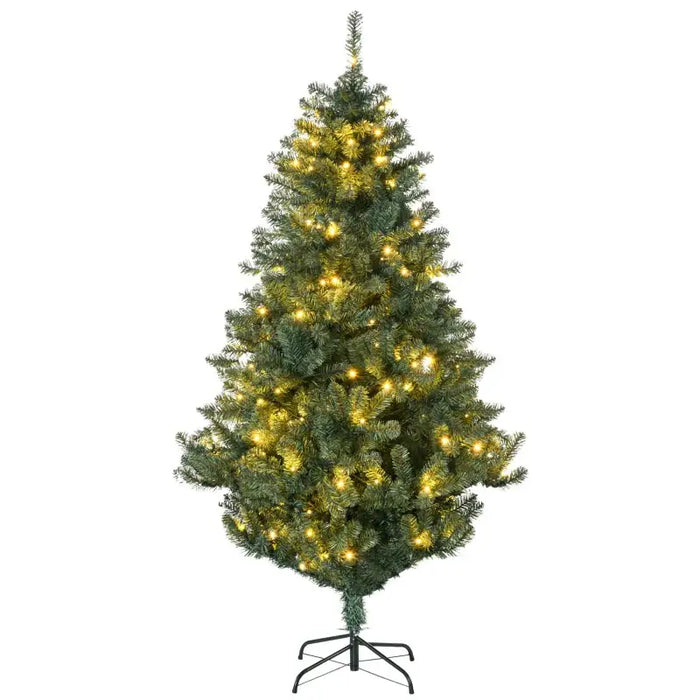 6ft Pre-Lit Artificial Christmas Tree | Warm White LEDs and ‘Merry Christmas’ Banner HOMCOM - Little and Giant Explorers HOMCOM