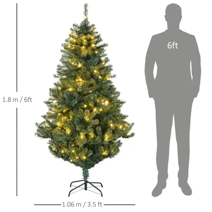 6ft Pre-Lit Artificial Christmas Tree | Warm White LEDs and ‘Merry Christmas’ Banner HOMCOM - Little and Giant Explorers HOMCOM
