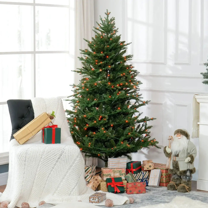 6ft Pre-Lit LED Lights Artificial Christmas Tree | Realistic Hinged Xmas Tree with Metal Base HOMCOM - Little and Giant Explorers HOMCOM