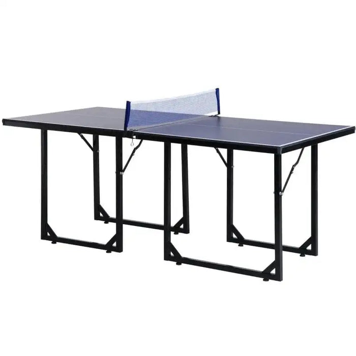 Blue 6ft professional table tennis table with net, split design, foldable black legs