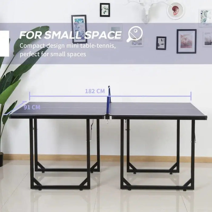 Blue 6ft professional mini table tennis table with split design in modern room setting