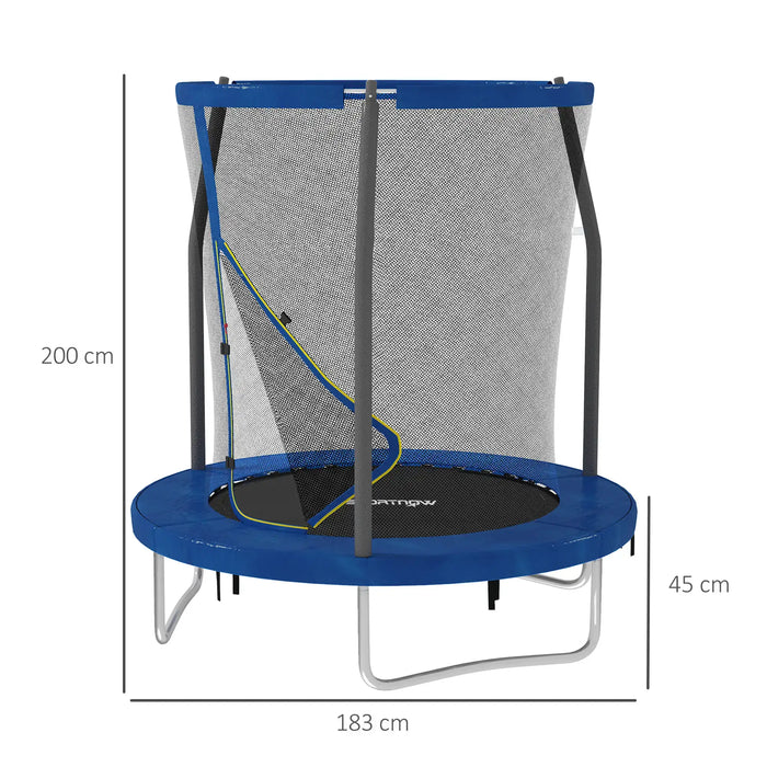 6FT Outdoor Trampoline with Safety Net | Blue and Black - Little and Giant Explorers SPORTNOW
