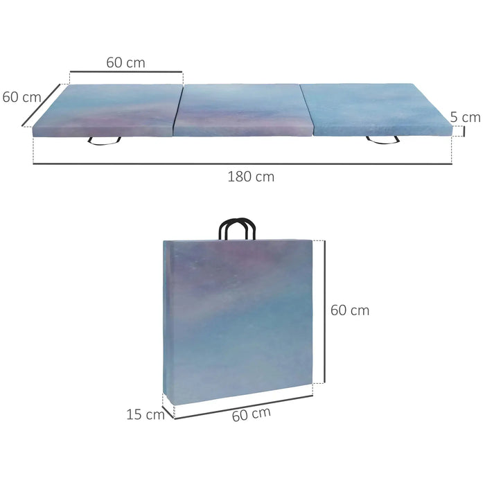 6FT Foldable Gymnastics Mat | Tri-Fold in Sky Blue - Little and Giant Explorers HOMCOM