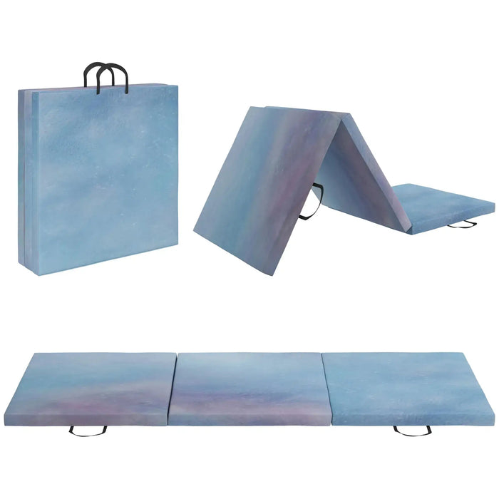 6FT Foldable Gymnastics Mat | Tri-Fold in Sky Blue - Little and Giant Explorers HOMCOM