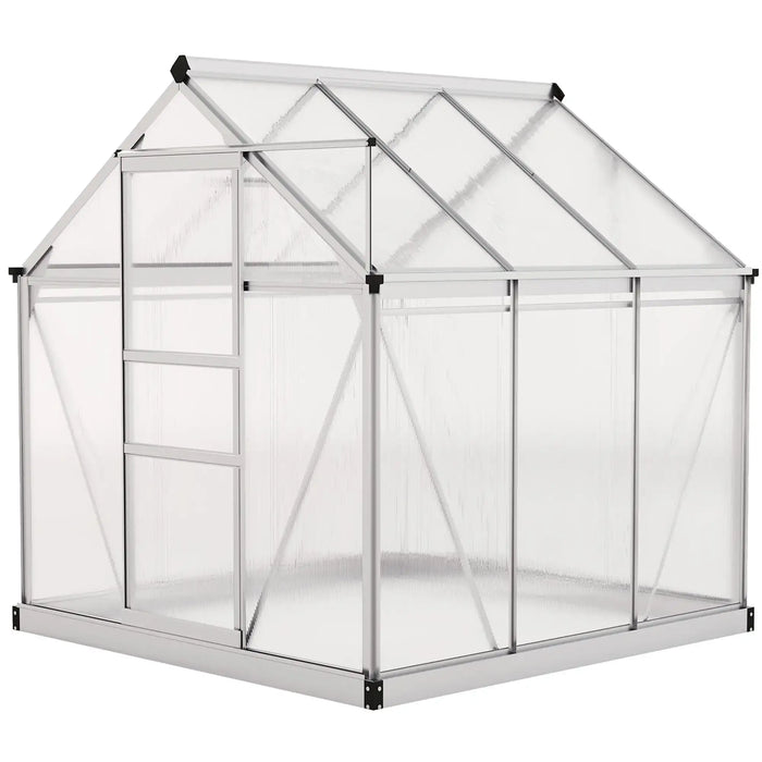 Clear greenhouse structure with a white background