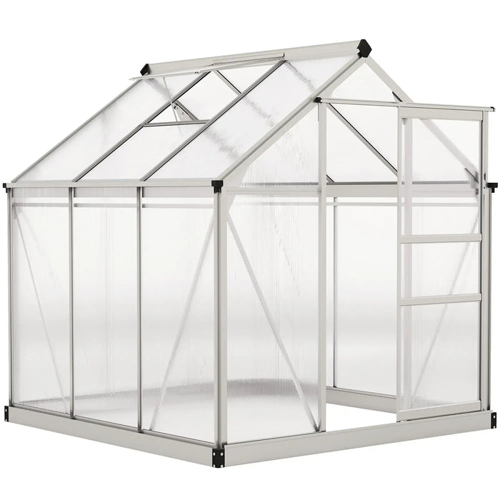 Glass greenhouse with metal frame on a white background