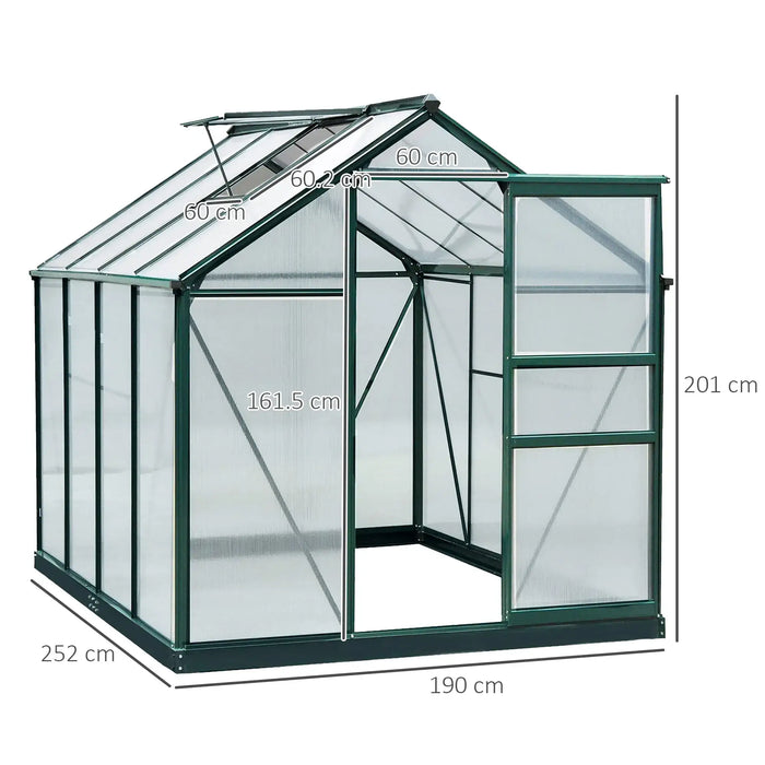 6 x 8FT Polycarbonate Greenhouse with Slide Door in Green - Little and Giant Explorers Outsunny