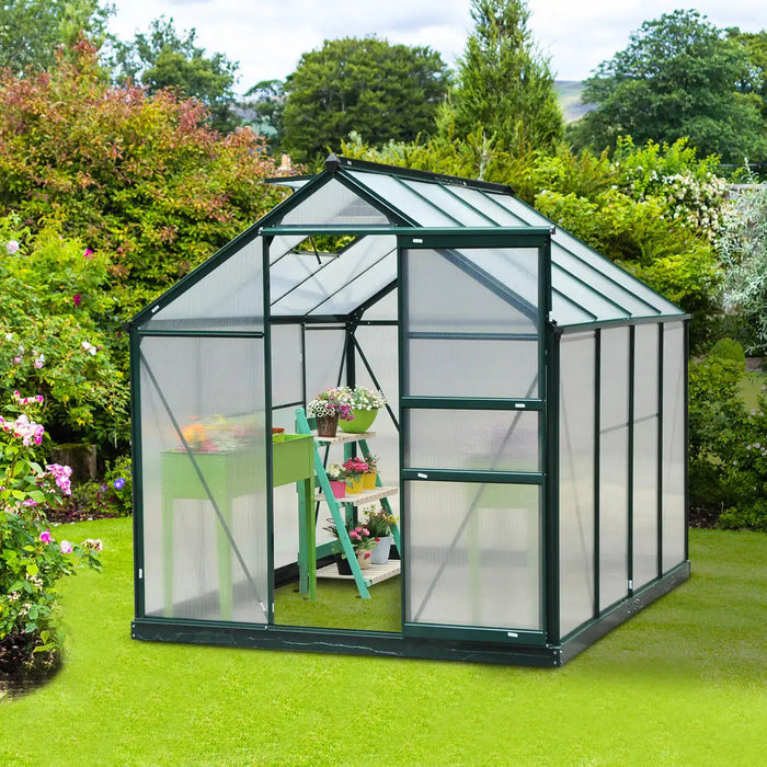6 x 8FT Polycarbonate Greenhouse with Slide Door in Green - Little and Giant Explorers Outsunny