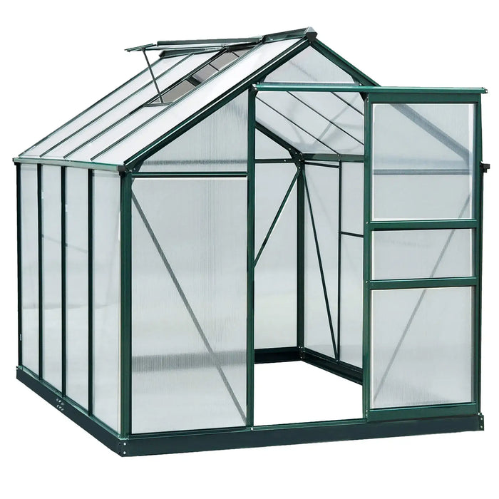 6 x 8FT Polycarbonate Greenhouse with Slide Door in Green - Little and Giant Explorers Outsunny