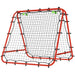 Red metal frame sports rebounder net with black netting for baseball or softball practice