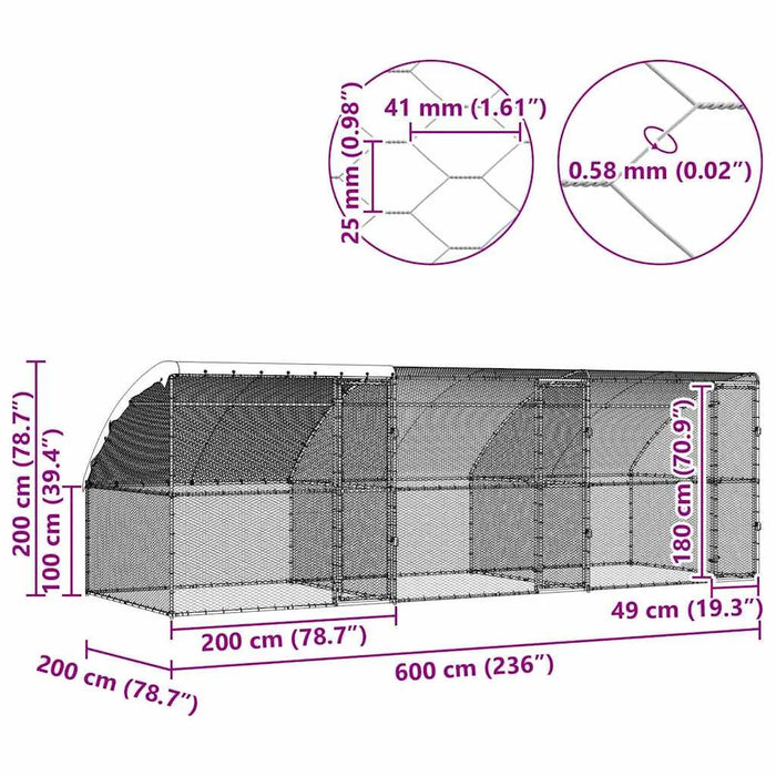 6m Rectangular Chicken Cage – Galvanised Steel | Weatherproof Outdoor Poultry Run VIDAXL - Little and Giant Explorers vidaXL