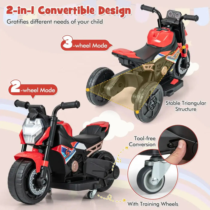 6V 2-in-1 Kids Electric Ride-On Motorbike – Red | Convertible 2/3-Wheel Design COSTWAY - Little and Giant Explorers Costway