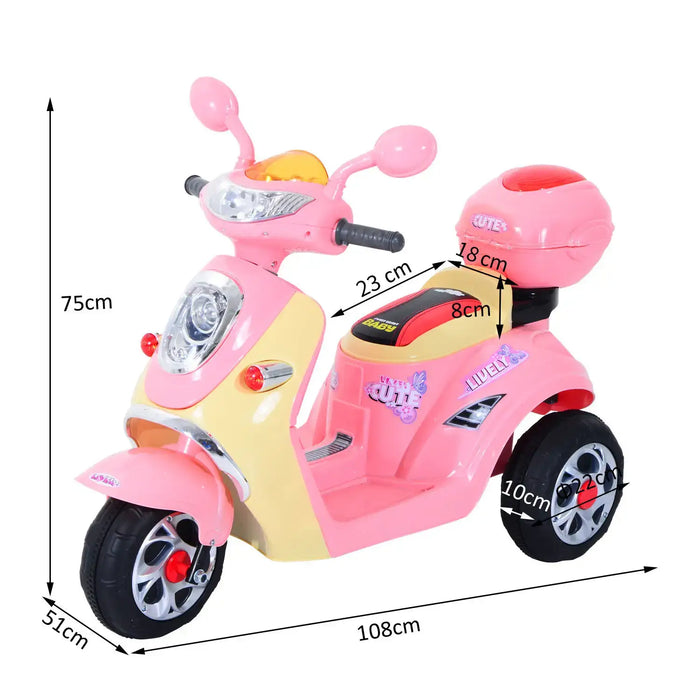 6V 3-Wheel Kids Electric Ride-On Motorcycle – Pink | Foot Pedal Control HOMCOM - Little and Giant Explorers HOMCOM