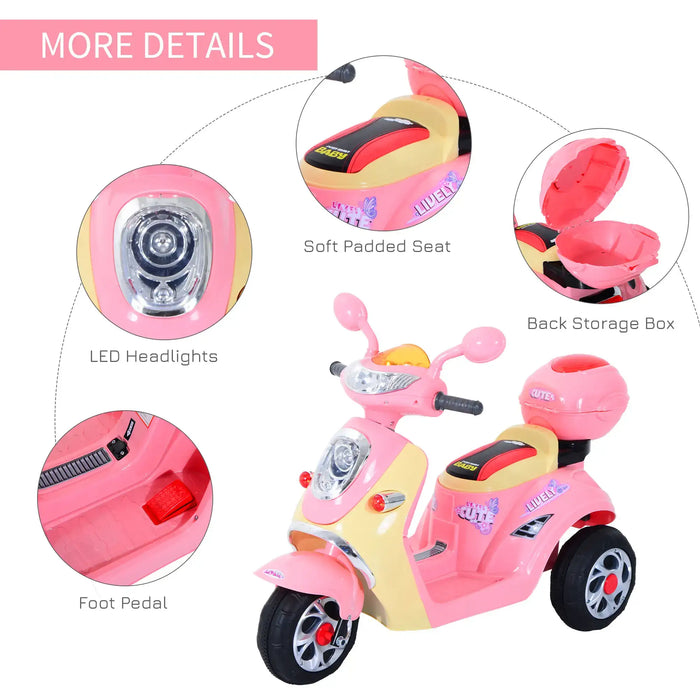6V 3-Wheel Kids Electric Ride-On Motorcycle – Pink | Foot Pedal Control HOMCOM - Little and Giant Explorers HOMCOM
