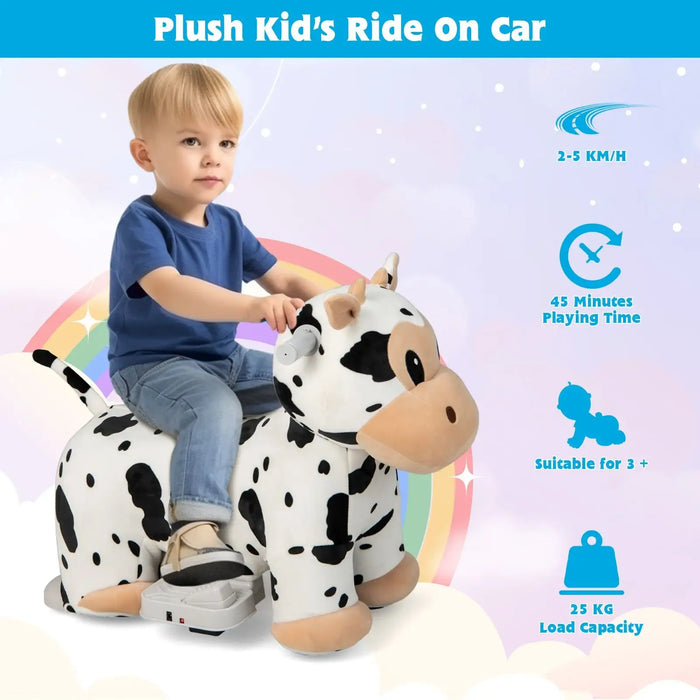 6V Animal Plush Ride-On Toy – Cow | Soft Washable Cover and Music Function COSTWAY - Little and Giant Explorers