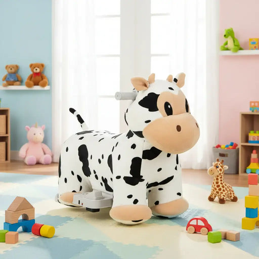 6V Animal Plush Ride-On Toy – Cow | Soft Washable Cover and Music Function COSTWAY - Little and Giant Explorers