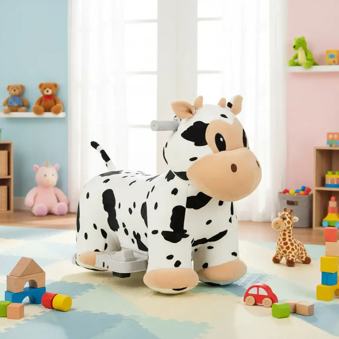 6V Animal Plush Ride-On Toy – Cow | Soft Washable Cover and Music Function COSTWAY - Little and Giant Explorers
