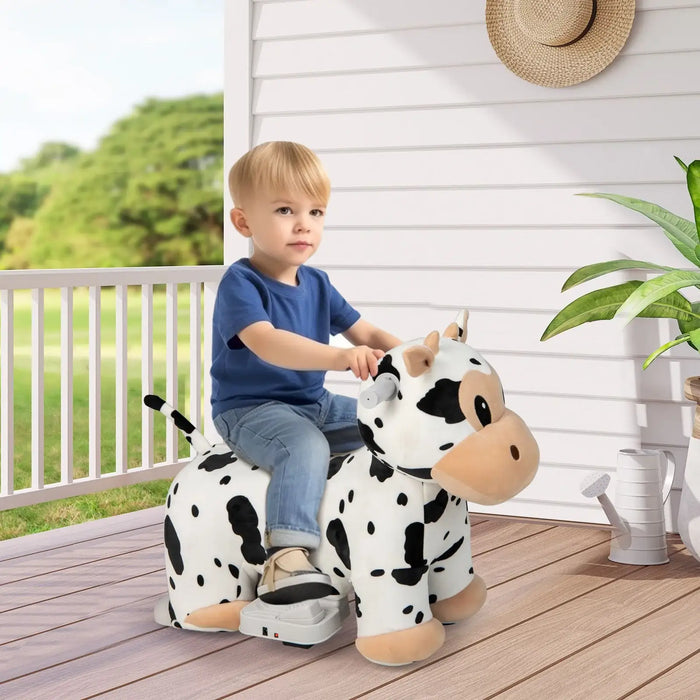 6V Animal Plush Ride-On Toy – Cow | Soft Washable Cover and Music Function COSTWAY - Little and Giant Explorers