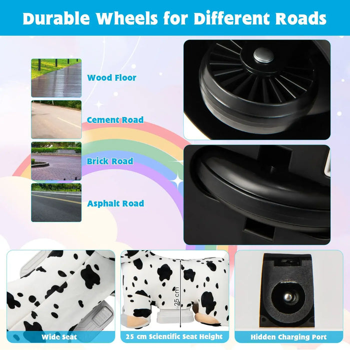 6V Animal Plush Ride-On Toy – Cow | Soft Washable Cover and Music Function COSTWAY - Little and Giant Explorers