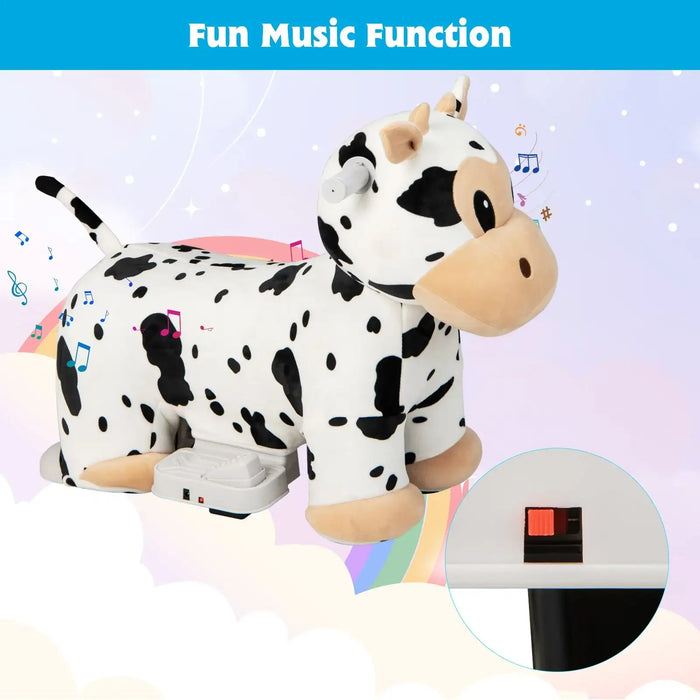 6V Animal Plush Ride-On Toy – Cow | Soft Washable Cover and Music Function COSTWAY - Little and Giant Explorers